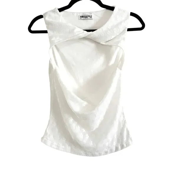 PRINCESS POLLY Martiney Twisted Tank Top White Floral Pattern Cut-Out - Sz 6 - Picture 2 of 6